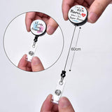 3 Pcs 3 Styles ABS Plastic Retractable Badge Reel, Card Holders, with Platinum Snap Buttons, ID Badge Holder Retractable for Nurses, Flat Round, Word, 85x17mm, 1pc/style