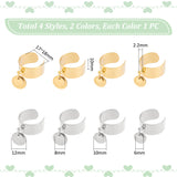 8Pcs 4 Style 304 Stainless Steel Open Cuff Rings Set, with Stainless Steel Flat Round Blank Charms, Golden & Stainless Steel Color, Inner Diameter: 17~18mm, 2pcs/style