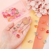 60Pcs 6 Colors Two Tone Transparent Spray Painted Glass Pendants, with Golden Plated Iron Bails and Gold Foil, Strawberry, Mixed Color, 17~18x11~12x10mm, Hole: 6x2mm, 10pcs/color