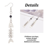 2 Pairs 2 Style Alloy Fishbone Long Dangle Eararings for Women, Platinum, 72~88mm, Pin: 0.8mm, 1 Pair/style