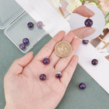 Natural Amethyst Charms, with Golden Brass Loops, Round, 14x10.5mm, Hole: 1.5mm, 10pcs/box