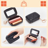 PU Leather Zipper Lipstick Storage Bags, Portable Lip Balm Organizer Holder for Women Ladies, Clutch Bag with Mirror & Keychain, Black, 10.85x7.5x4.2cm