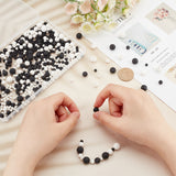 8 Styles Natural Lava Rock Round Beads, Round, Black & White, Mixed Color, 4~10mm, Hole: 1mm