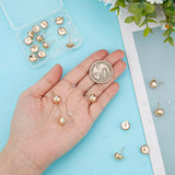 20Pcs Brass Half Round Stud Earring Findings, with Horizontal Loop and 50Pcs Plastic Ear Nuts, Real 18K Gold Plated, 13x10mm, Hole: 1mm, Pin: 0.8mm