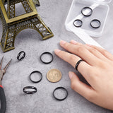 9Pcs 9 Size 304 Stainless Steel Simple Plain Band Finger Rings for Women, Electrophoresis Black, Inner Diameter: 14.2~21.5mm, 1pc/style