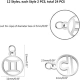 304 Stainless Steel Charms, with Jump Rings, Polished, Flat Round with Constellation, Stainless Steel Color, 13x11x1mm, Hole: 2.5mm, 24pcs/box