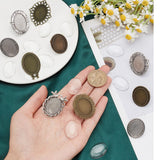 DIY Blank Dome Finger Rings Making Kit, Including Bird & Flower & Oval Adjustable Alloy Ring Settings, Glass Cabochons, Antique Bronze & Antique Silver, 20Pcs/bag