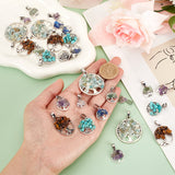 28Pcs 7 Styles Mixed Gemstone Pendants, Tree of Life Charms, with Antique Silver Alloy Findings, 13~38mm, 4pcs/style