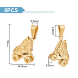 8Pcs 304 Stainless Steel Pendants, Roller Skate, Golden, 19x14.5x6.5mm, Hole: 7.5x3.5mm