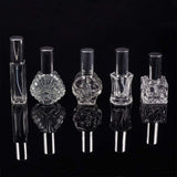 Glass Spray Bottle Sets, with Aluminium Sprinkle-nozzle and Cap, Clear, 60~86x18~44x18~31mm, Capacity: 6ml & 8ml & 10ml & 12ml & 15ml, 5pcs/set
