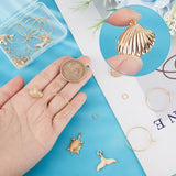 DIY Ocean Theme Wine Glass Charm Making Kit, Including Brass Whale Tail & Shell & Dolphin Pendants & Hoop Earring Findings , Real 18K Gold Plated, 36Pcs/box