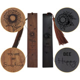 1 set Rosewood & African Blackwood Bookmarks Set, Laser Engraving, Rectangle with Word Your Are My Sunshine & Bee Happy, Sunflower Pattern, 148x25mm, 2pcs/set