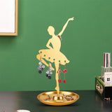 Dancer Iron Earring Display Stands with Round Tray, Earring Organizer Holder Ornament, Golden, 10.8x10.8x21.5cm