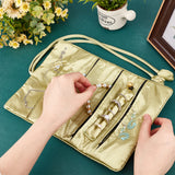 Embroidery Silk Zipper Roll Bags, with Drawstring Rope, for Jewelry Storage, Flower Pattern, Yellow Green, 28x20x0.4cm