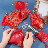 12Pcs 6 Styles Silk Packing Pouches Set, Including Vintage Scented Sachet Perfume Drawstring Bag and Zipper Jewelry Gift Bag, with Tassel and Beads, Mixed Patterns, Red, 10.9~34cm, 2pcs/style