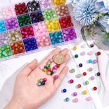 600Pcs 24 Colors Transparent Crackle Glass Beads, Round, Mixed Color, 8mm, Hole: 1.3~1.6mm, about 25Pcs/color
