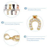 12Pcs 4 Colors Brass Micro Pave Clear Cubic Zirconia Charms, Horseshoe, Mixed Color, 10x8x2mm, Hole: 3.5x4.5mm, 3pcs/color