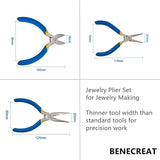 Jewelry Pliers Sets, Long Nose Pliers & Side Cutting Pliers & Round Nose Pliers, Dodger Blue, Long Nose: 130x70x10mm, Side Cutting: 106x97x10mm, Round Nose: 122x75x10mm
