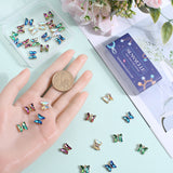 32Pcs 4 Colors Brass with Glass Charms, with Crystal Rhinestone, Butterfly, Mixed Color, 10x12x4mm, Hole: 1.2mm, 8pcs/color