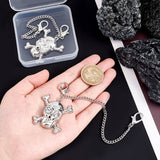 Zinc Alloy Shoe Curb Chains, with Pendant and Lobster Claw Clasps, for Shoe Decoration Accessories, Skull Pattern, 164x3.5mm, 2pcs/box