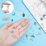 DIY 18Pcs Ocean Style Glass Charms Kits, Including Brass Wine Glass Charm Rings, Alloy Enamel Pendants and Iron Jump Rings, Mixed Color, 20 Gauge, 25x0.8mm