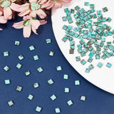 152Pcs 2-Hole Opaque Glass Seed Beads, Antique Style, Rectangle, Medium Sea Green, 5x4.5~5.5x2~2.5mm, Hole: 0.5~0.8mm