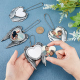 4 Sets 2 Style Zinc Alloy Heat Transfer Sublimation Blank Pendant Decorations, Hands/Angel Wings Holding Love Heart Car Keychain Ornament, Platinum, 130~150mm, Pendant: 60~83x62~65x3~4mm, Heart: 36~37x39~42x0.5mm, 2 sets/style