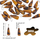 20Pcs Natural Tiger Eye Pendants, with Stainless Steel Snap On Bails, Teardrop Charm, 28~30x10~12mm, Hole: 6x4mm