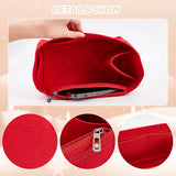 Felt Purse Organizer Insert, Tote Shaper Premium Felt Bag Accessories, with Iron Zippers, Rectangle, Red, 27.5x15x14cm