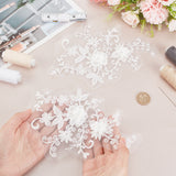 3D Flower Polyester Embroidery Appliques, Organza Ornament Accessories, White, 205~210x135~140x0.2~3mm