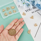 12Pcs 6 Style Brass with Glass Rhinestone Pendants, with Jump Rings, Elephant Charms, Real 18K Gold Plated, 10.5~14x11~14.5x2~3.5mm, Hole: 3.6mm, 2Pcs/style