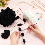 DIY Purse Weaving Kits, including Chunky Yarn, Magnetic Clasp, Mesh Sheet, Crochet Needle, Black, 16x17~18x6cm