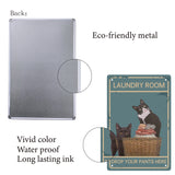 Iron Sign Posters, for Home Wall Decoration, Rectangle with Word Laundry Room Drop Your Pants Here, Cat Pattern, 300x200x0.5mm