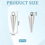 50Pcs 303 Stainless Steel Charms, Spike/Cone Charm, Stainless Steel Color, 16x5mm, Hole: 2mm