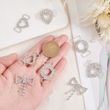8PCS 4Style Alloy Rhinestone Buckle Clasps, For Webbing, Strapping Bags, Garment Accessories, Platinum, Mixed Shapes, 19~33x32.5~35x2.5~4.5mm, Hole: 2.5~12.5mm, 2pcs/style