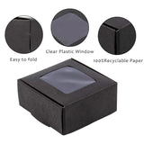 100Pcs Kraft Paper Storage Boxes with Visible Window, Square, Black, 65x65x30mm
