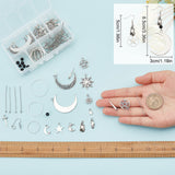 DIY Sun Moon Earring Making Kit, Including Star & Hamsa Hand & Spike Alloy Pendants, Brass Linking Rings, Glass Round Beads, Iron Earring Hooks, Antique Silver, 146Pcs/box