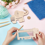 1 Set Elephant Shape  Wooden Knitting Needle Gauge & Yarn Wrap Guide Board, Wheat, 77~128x150~168x5mm, 2pcs/set