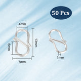 50Pcs 304 Stainless Steel S-Hook Clasps, Silver, 13x7x1mm, Hole: 6x4mm