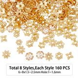 160Pcs 8 Style Alloy Bead Caps, Real 18K Gold Plated, 5.5~10x1~3mm, Hole: 1.2~1.8mm, 20pcs/style