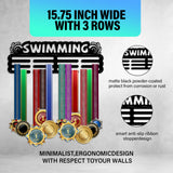 Sports Theme Iron Medal Hanger Holder Display Wall Rack, with Screws, Swimming Pattern, 150x400mm