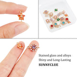 Transparent Glass Links Connectors, with Brass Findings and Rhinestone, Faceted, Flower, Mixed Color, 20pcs/box