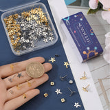 60Pcs 2 Colors Star 304 Stainless Steel Stud Earring Findings, with Horizontal Loops, 80Pcs Ear Nuts, Real Gold Plated & Stainless Steel Color, 10x8.5x1mm, Hole: 1mm, Pin: 0.8mm, 30Pcs/color