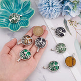 8Pcs 4 Styles Natural & Synthetic Mixed Gemstone Pendants, with Brass Findings, Flat Round with Tree of Life Charms, Platinum, 30.5x27x8mm, Hole: 7x3mm, 2pcs/style