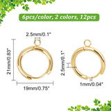 12Pcs 2 Colors 201 Stainless Steel Huggie Hoop Earring Findings, with Horizontal Loops & 316 Surgical Stainless Steel Pins, Real 24K Gold Plated & Stainless Steel Color, 21x19x2.5mm, Hole: 2.5mm, Pin: 1mm, 6Pcs/color