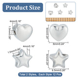 24Pcs 2 Style 304 Stainless Steel Beads, Star & Heart, Stainless Steel Color, 6x6~6.5x4mm, Hole: 1.5mm, 12pcs/style