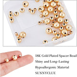 Brass Spacer Beads, Round, Real 18K Gold Plated, 4mm/6mm/8mm, Hole: 1mm & 1.5mm, 60pcs/box