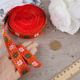 7M Flat Ethnic Style Polyester Ribbon, Jacquard Ribbon, Tyrolean Ribbon, Garment Accessories, Orange Red, 7/8 inch(22mm), about 7.66 Yards(7m)/Roll