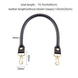 Leather Bag Handles, with Golden Plated Alloy Clasps, for Bag Straps Replacement Accessories, Black, 400x14x9~10mm, 2pcs/set