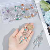 14Pcs 7 Style Natural Gemstone Chip Pendant Decoration, Alloy Woven Net/Web with Wing Hanging Ornament, with Natural Cultured Freshwater Pearl, 304 Stainless Steel Lobster Claw Clasps, 98~100mm, 2pcs/style